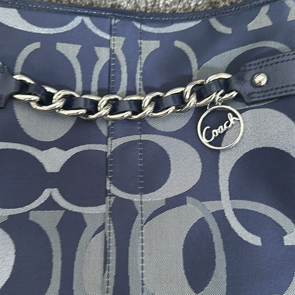 COACH PURSE NAVY W/SILVER MONOGRAM&HARDWARE OVER SHOULDER OR CROSSBODY AUTHENTIC - Picture 2 of 12